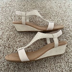 Alfani Sandals, small wedge, 7.5. Taupe beige nude